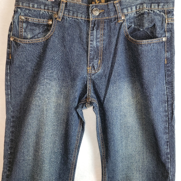 Jean Station Men's Size 36/38 Straight Leg Print/Stud Pockets Blue Detail Jeans - Picture 3 of 13
